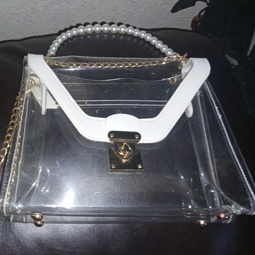 Gold Chain Transparent Clear Purse With Bead